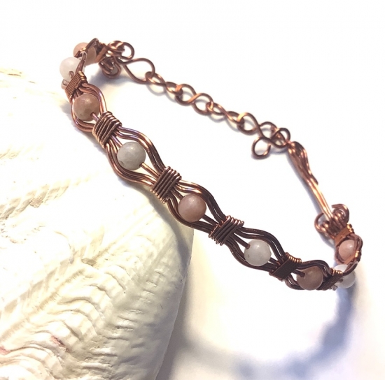 Copper Wire Wrap Bangle with Sesame Jasper Beads